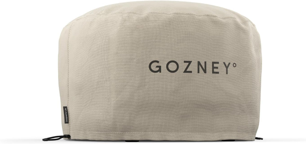 Gozney Arc Lite Pizza Oven Cover in beige, showing front view and toggle straps