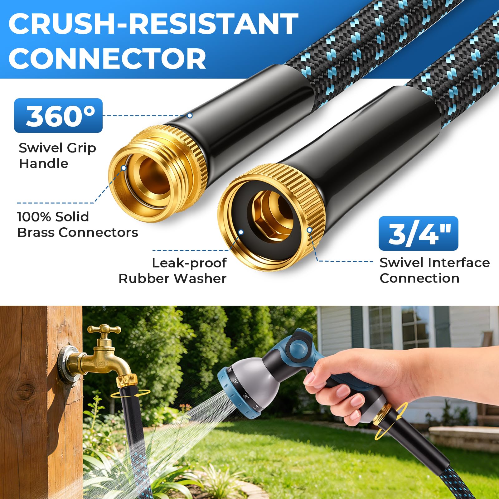 Gpeng garden hose blue colour with brass fittings