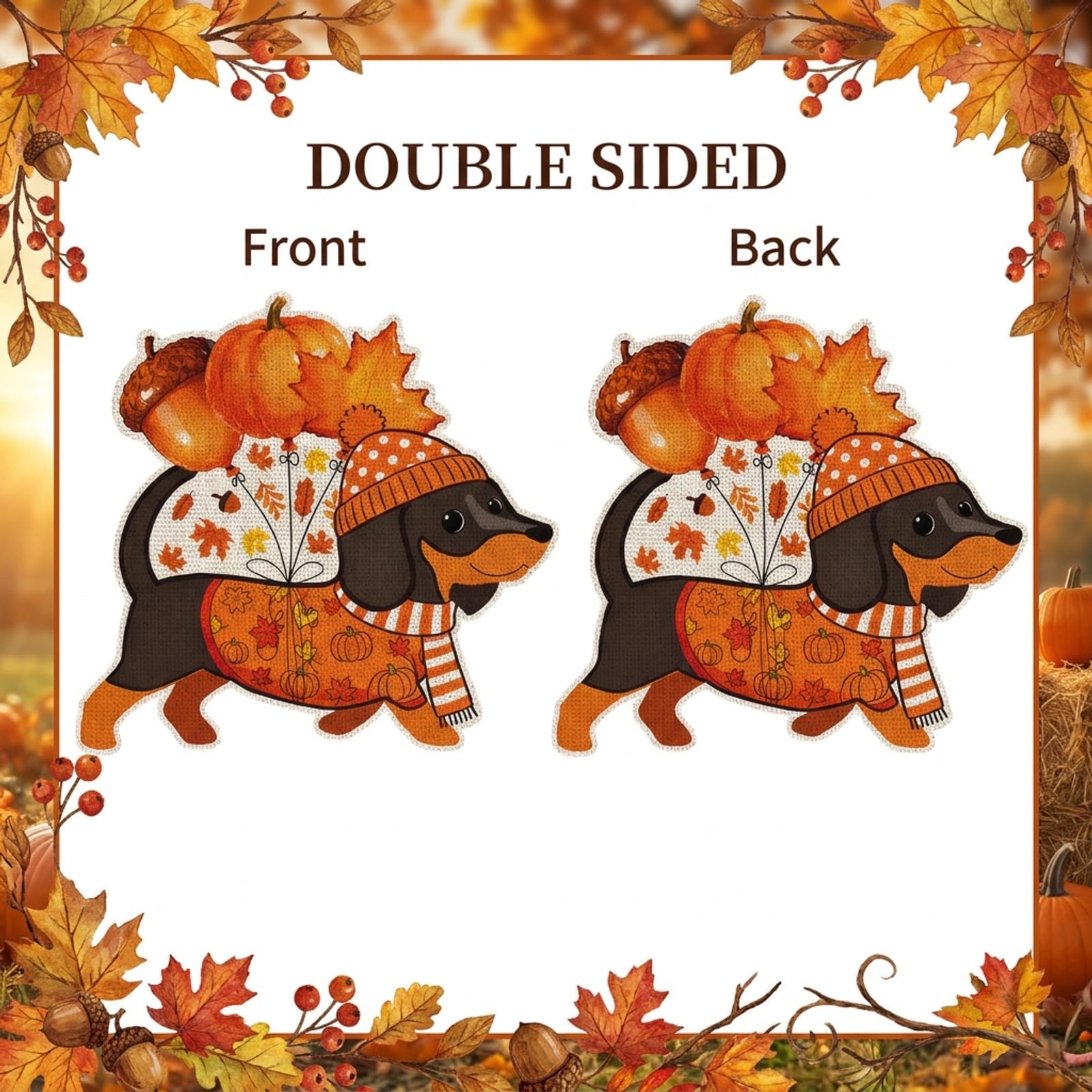GPGHE Fall Dachshund Garden Flag displayed in a garden setting