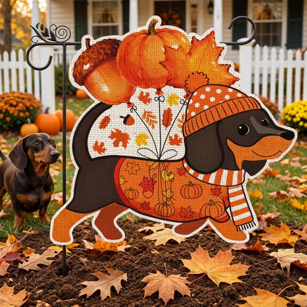 GPGHE Fall Dachshund Garden Flag folded for easy storage
