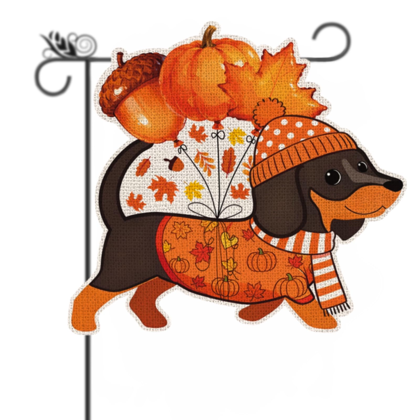 GPGHE Fall Dachshund Garden Flag front view with autumn design