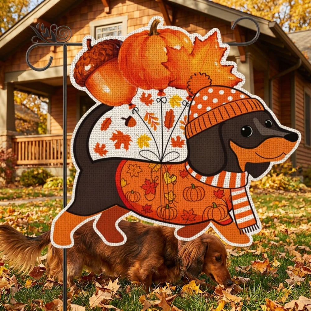 GPGHE Fall Dachshund Garden Flag showing top sleeve for attachment