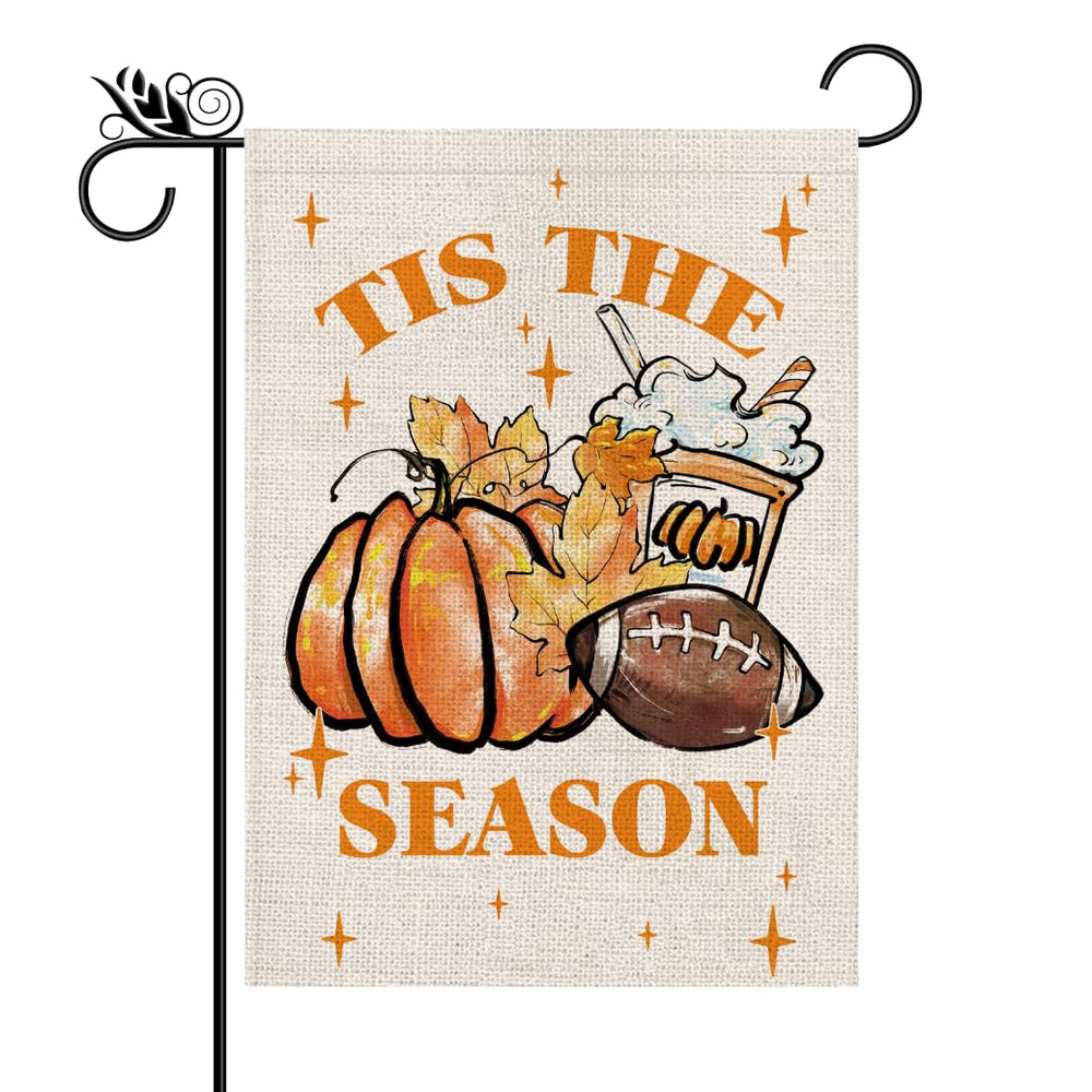 GPGHE Fall Garden Flag featuring pumpkins and leaves, front view