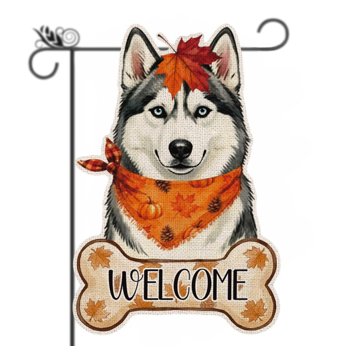 GPGHE Fall Husky Garden Flag front view with autumn design