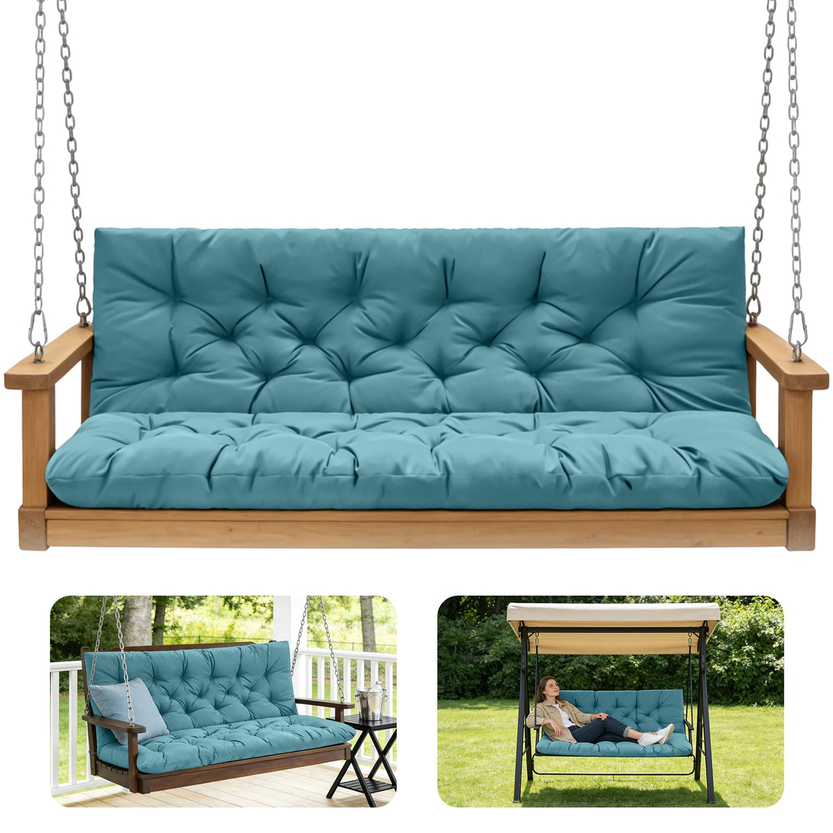 GPQAWER Outdoor Swing Cushion front view in lake blue