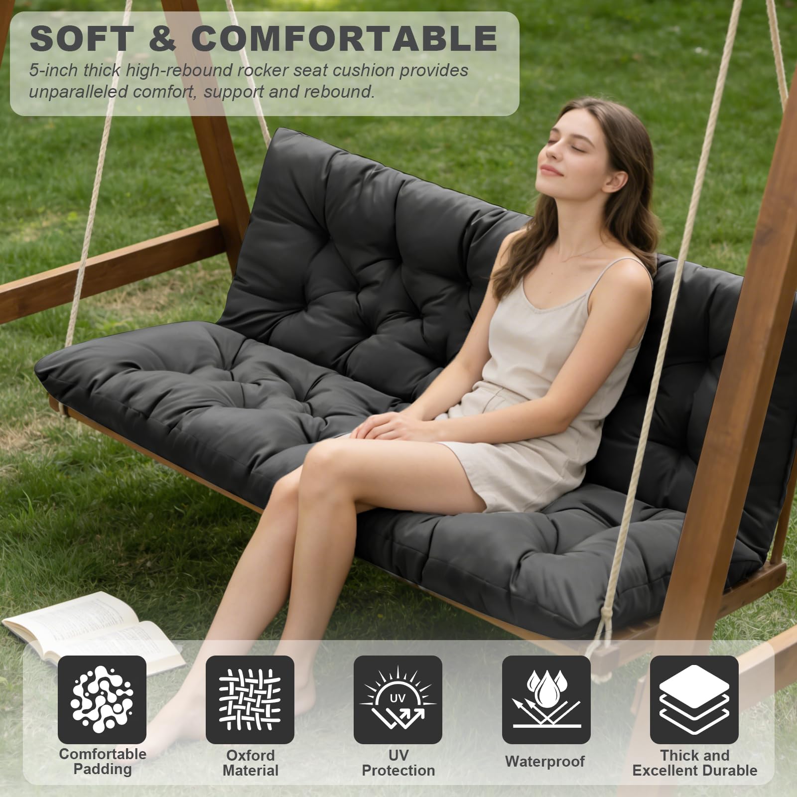 GPQAWER porch swing cushion black side view