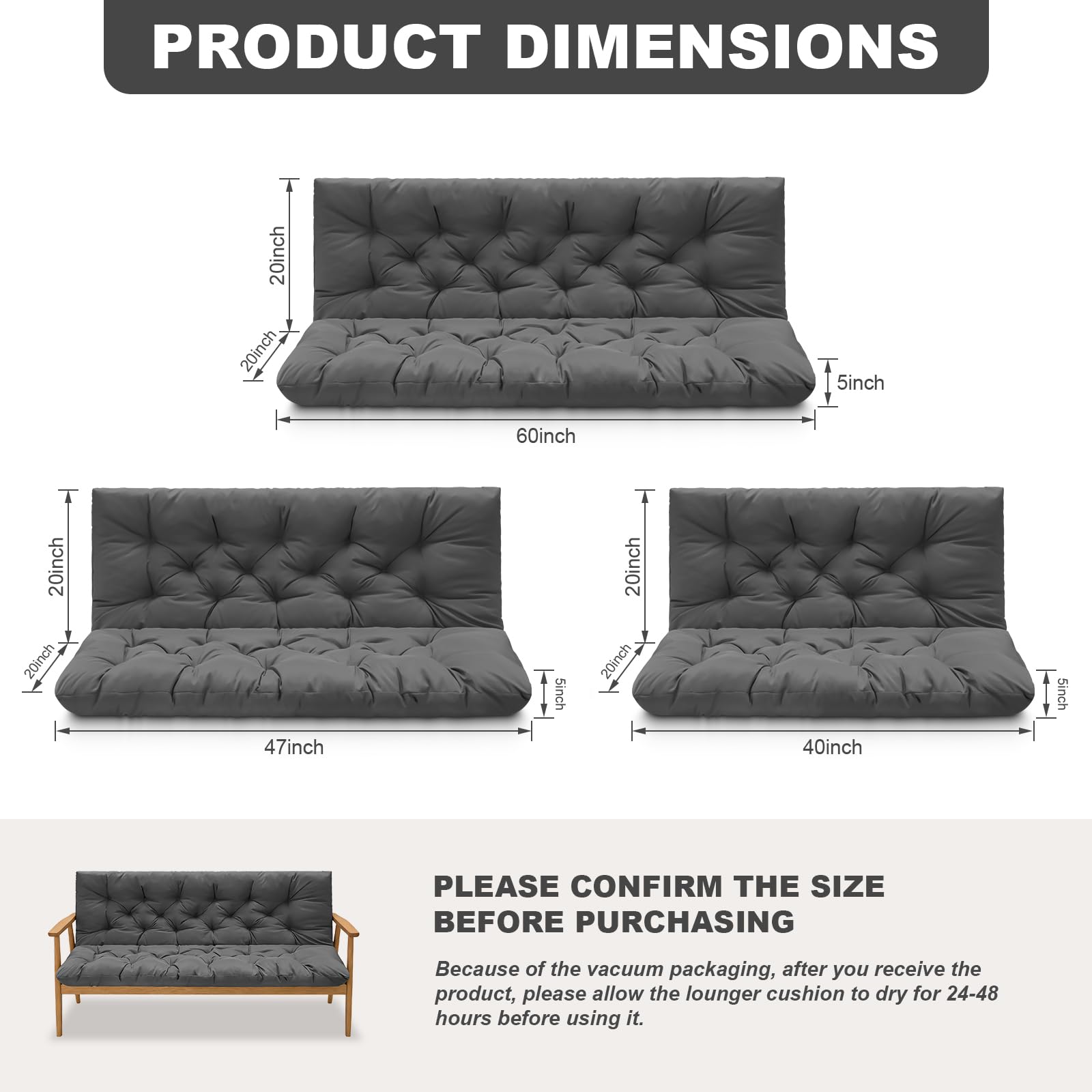 GPQAWER Porch Swing Cushion Dark Gray backrest detail