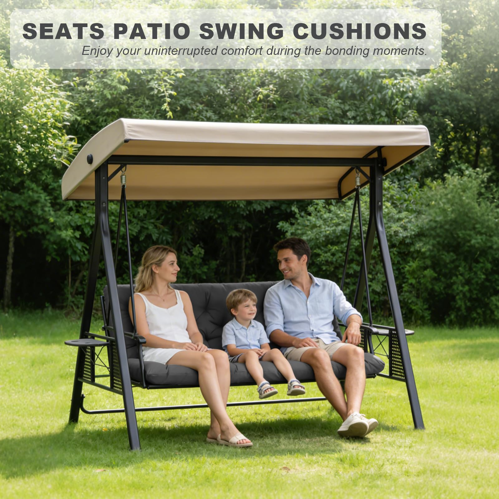 GPQAWER Porch Swing Cushion Dark Gray with measurement guide