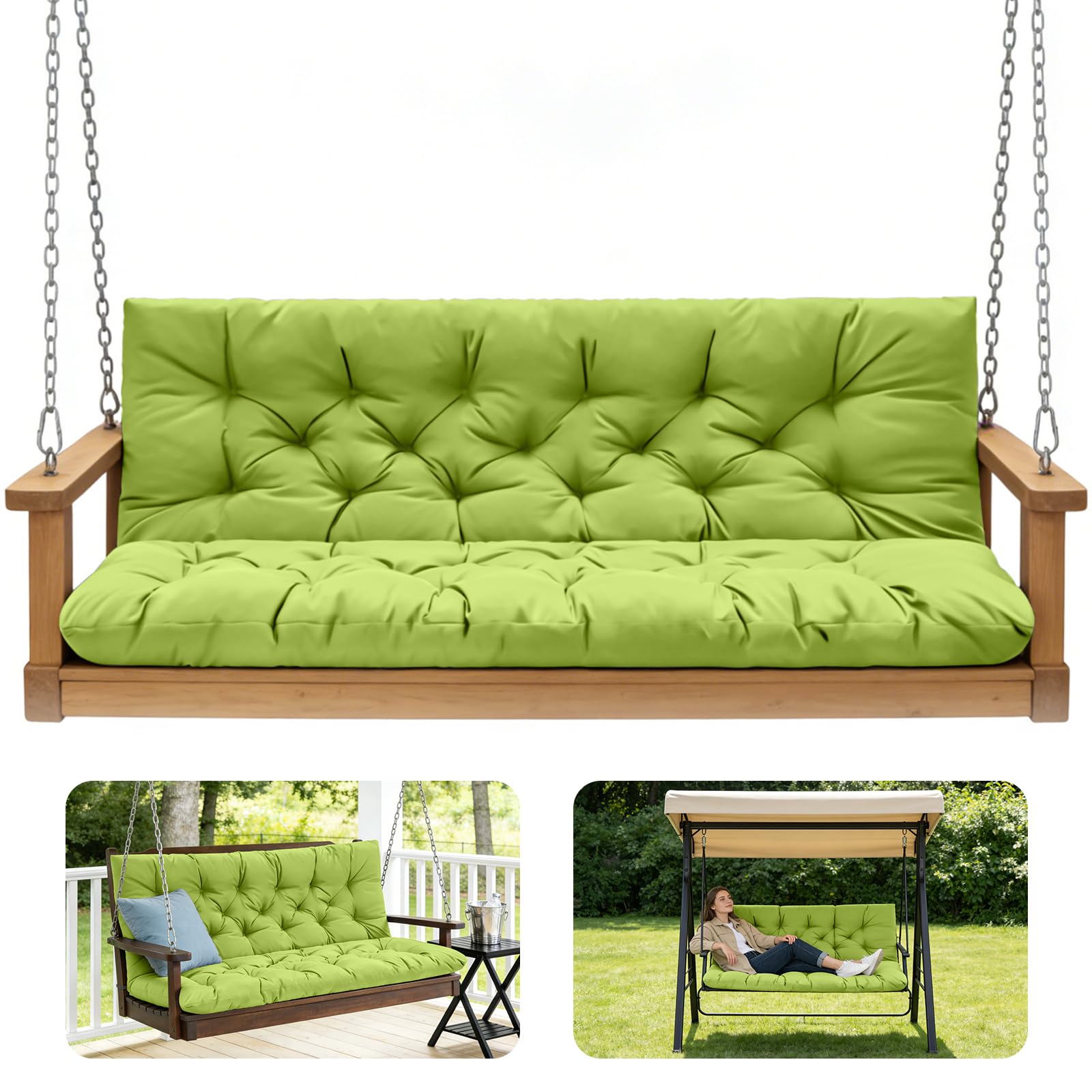 GPQAWER Porch Swing Cushion in Grass Green, front view