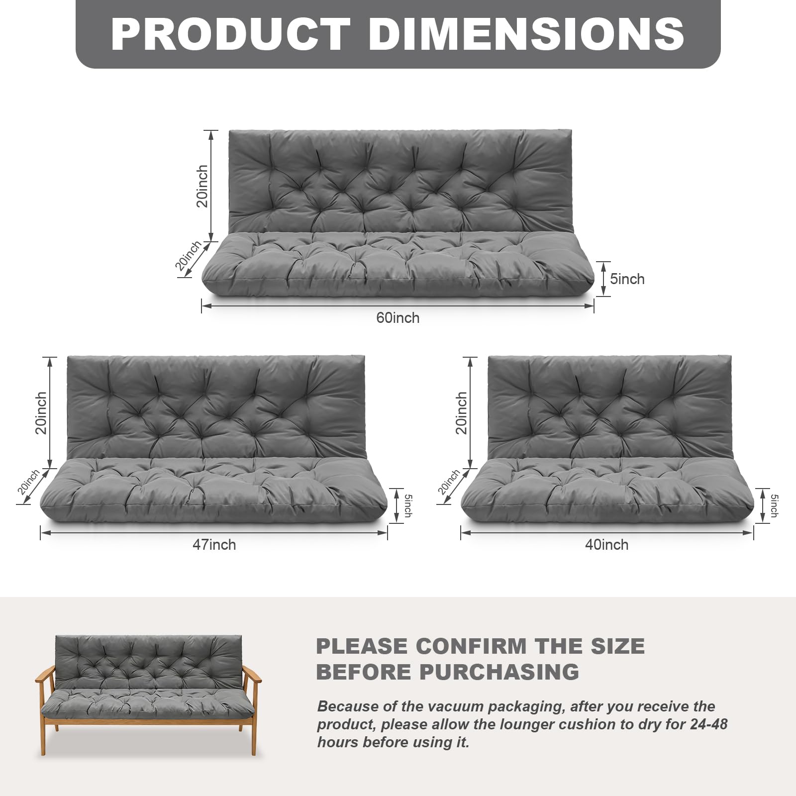 GPQAWER Porch Swing Cushion Light Gray backrest design