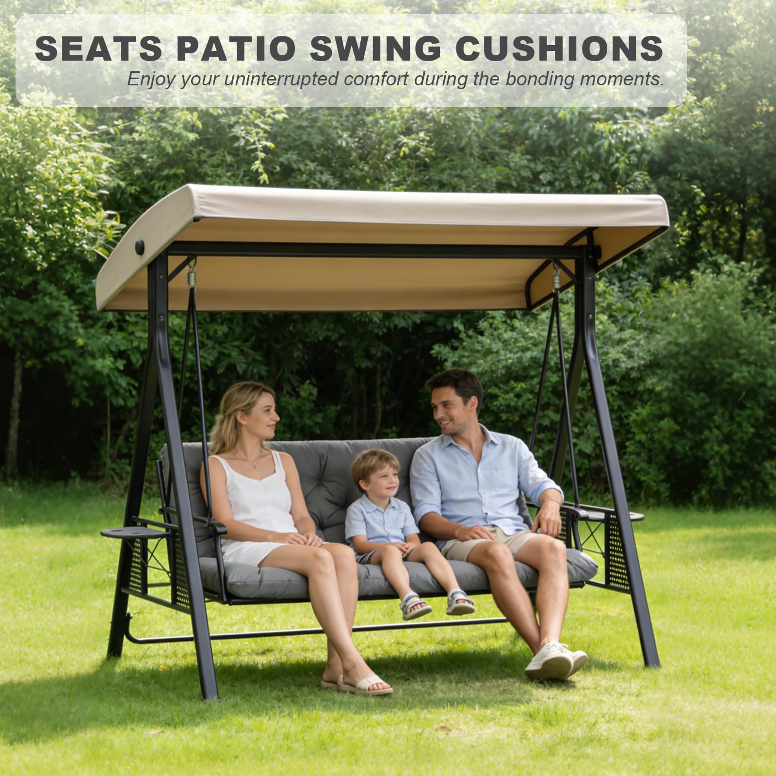 GPQAWER Porch Swing Cushion Light Gray close-up showing fabric