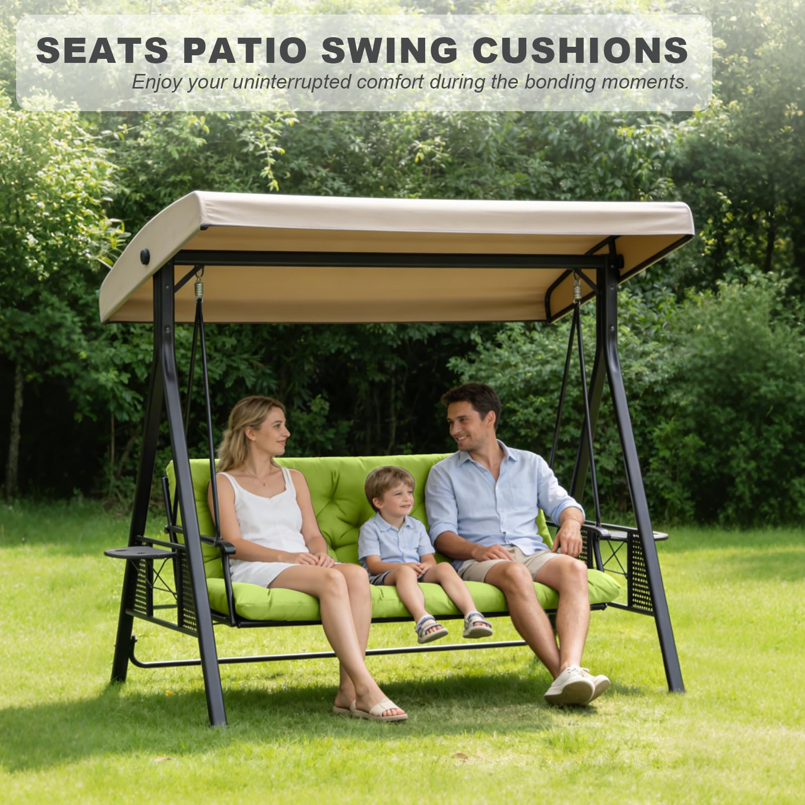 GPQAWER Porch Swing Cushion set in outdoor garden setting