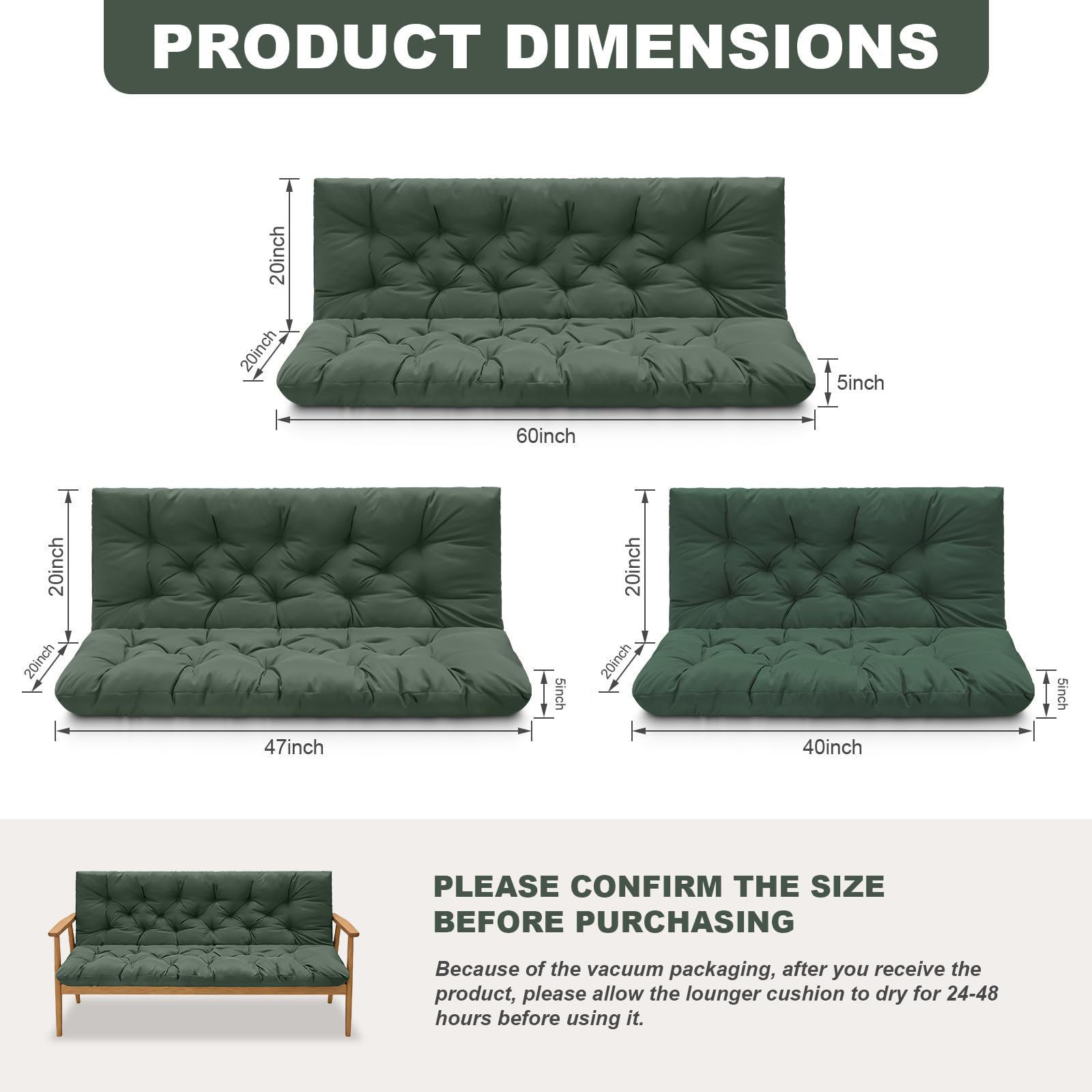 GPQAWER Porch Swing Cushions dark green side view