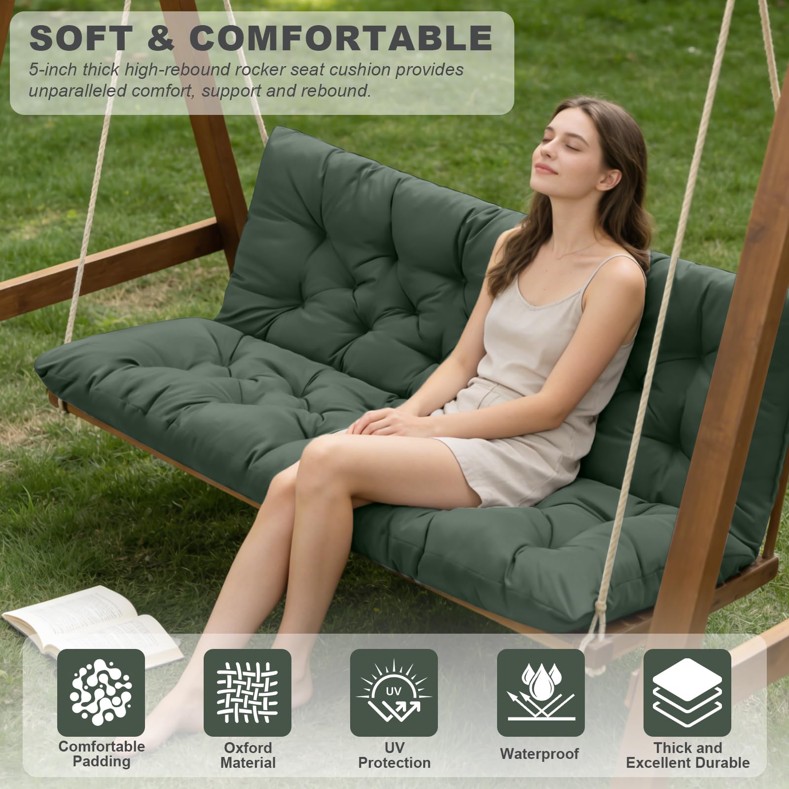 GPQAWER Porch Swing Cushions dark green with backrest