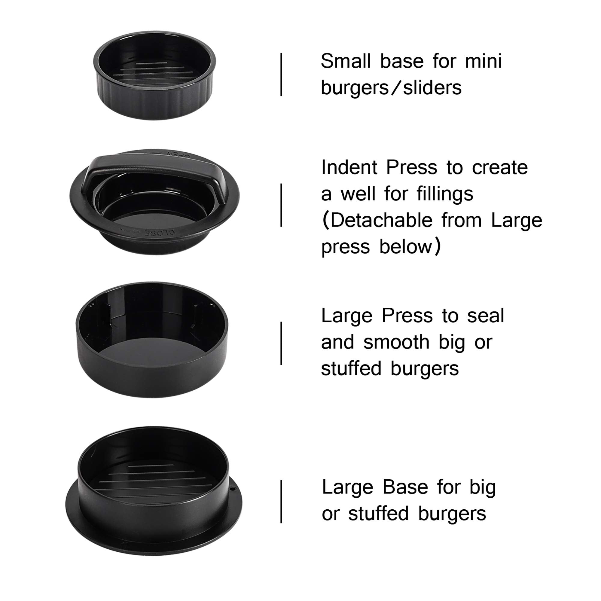 GPYG Burger Press top view with pressed hamburger patties