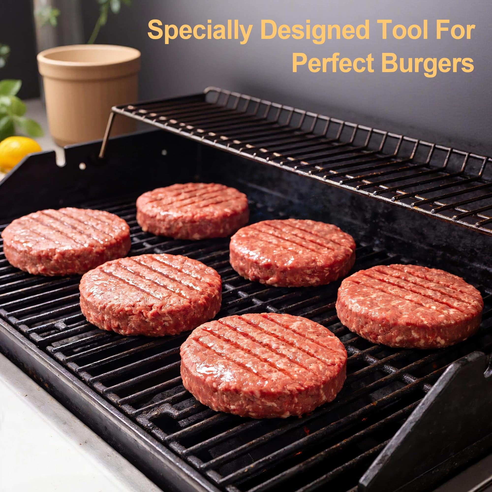 GPYG Burger Press with stuffed burger patties displayed