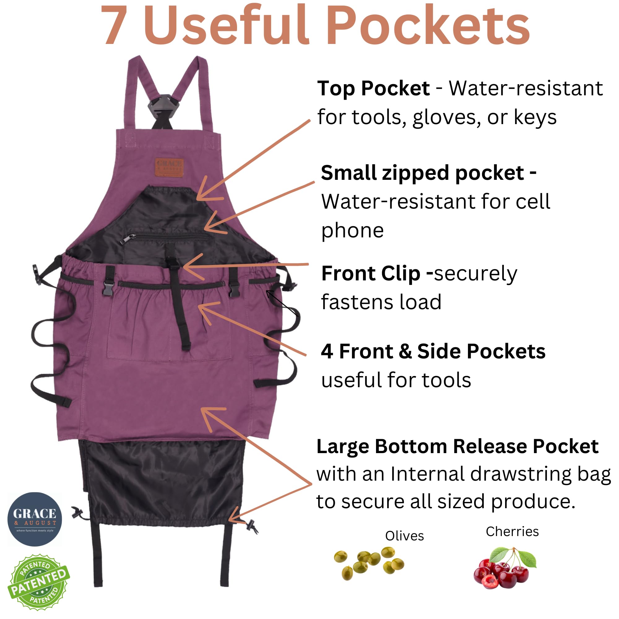 Grace and August Gardening Apron back view with cross-back straps