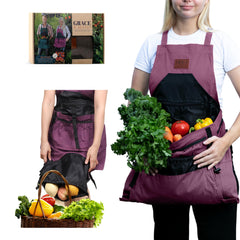 Grace and August Gardening Apron front view in aubergine