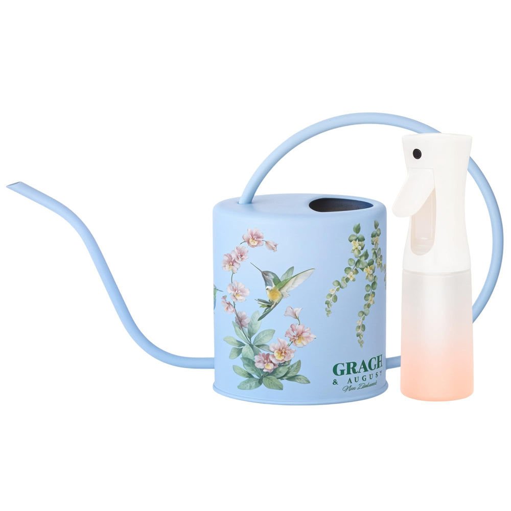 Grace and August Indoor Watering Can and Mist Spray Bottle Set in Hummingbird Blue