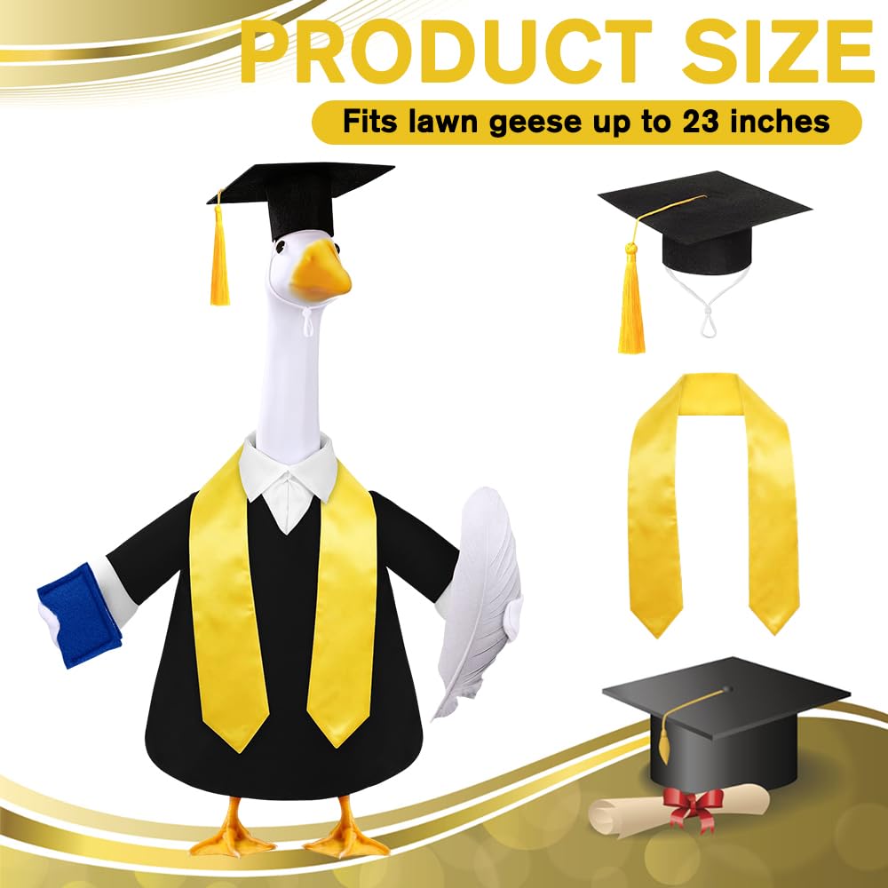 Graduation Goose Outfit details including stole and feathers
