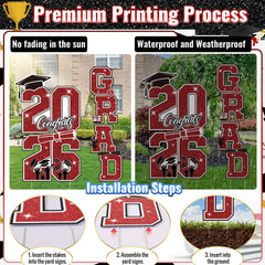 Graduation yard sign setup on a lawn with balloons