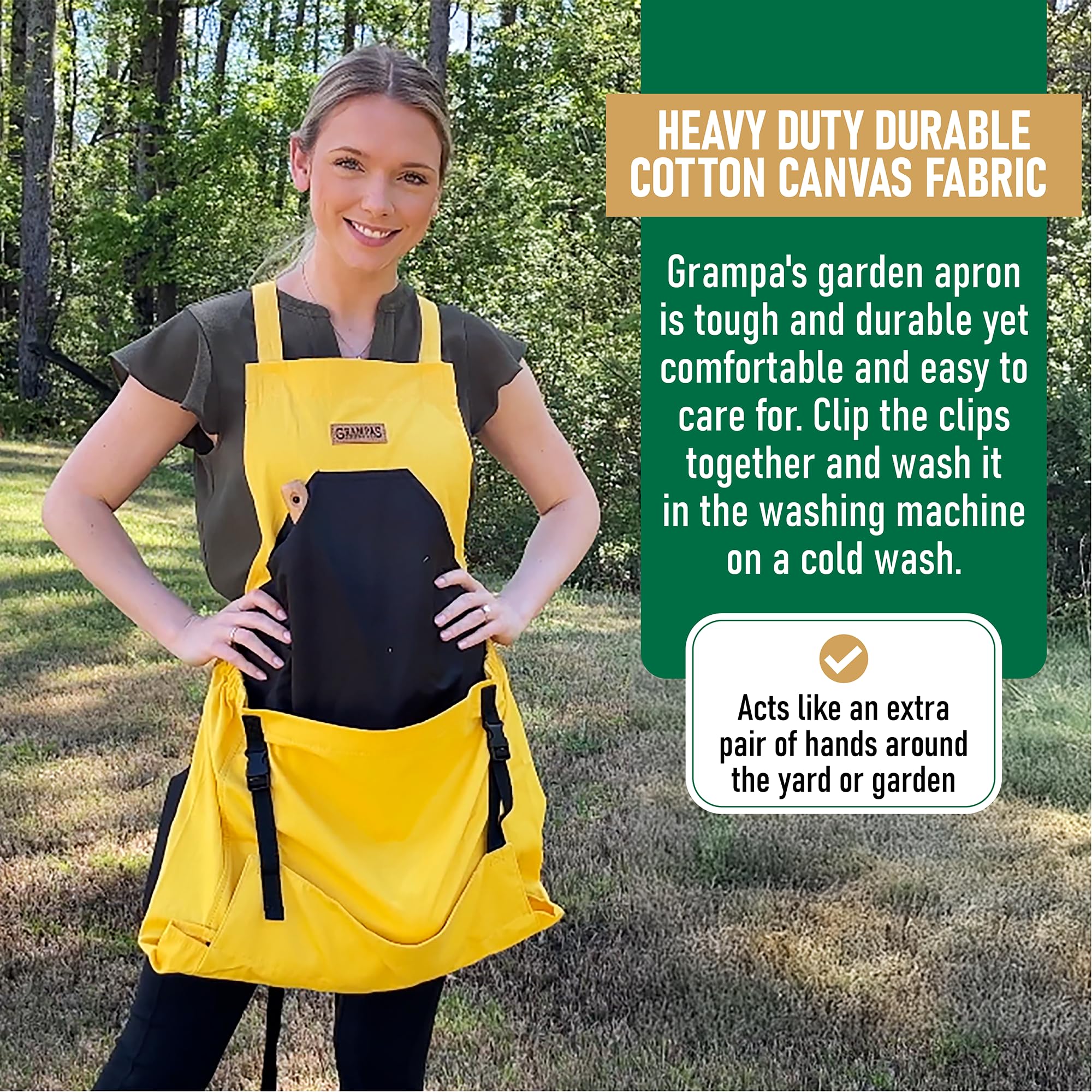 Grampa's Weeder Gardening Apron in a garden setting