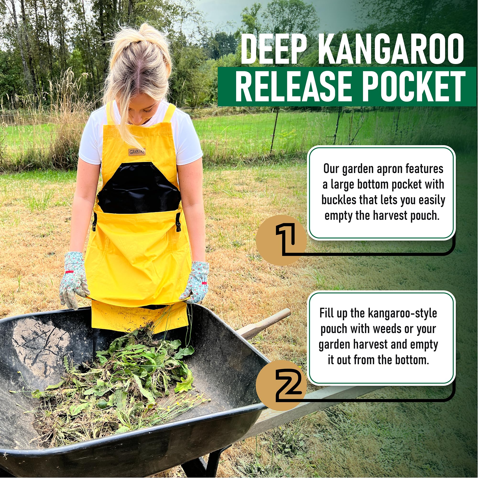 Grampa's Weeder Gardening Apron showing deep kangaroo pocket
