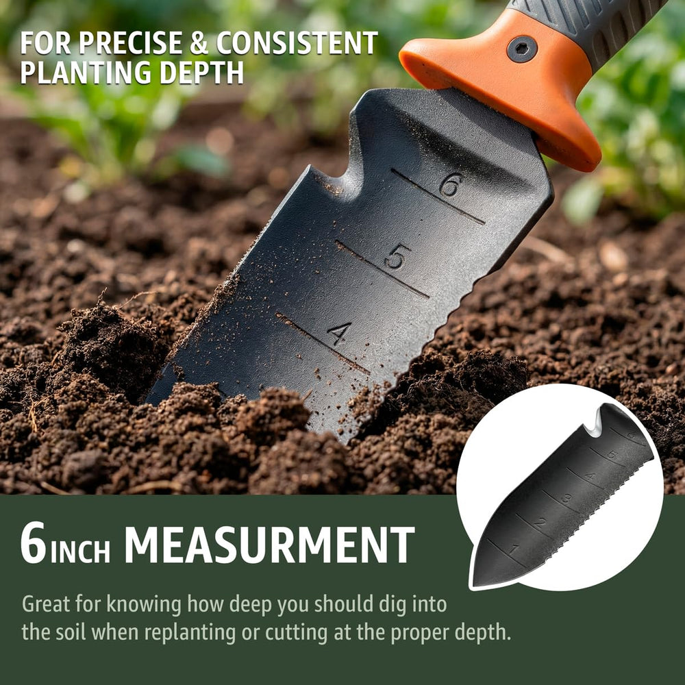 Grand Way Hori Hori knife with soil and plants