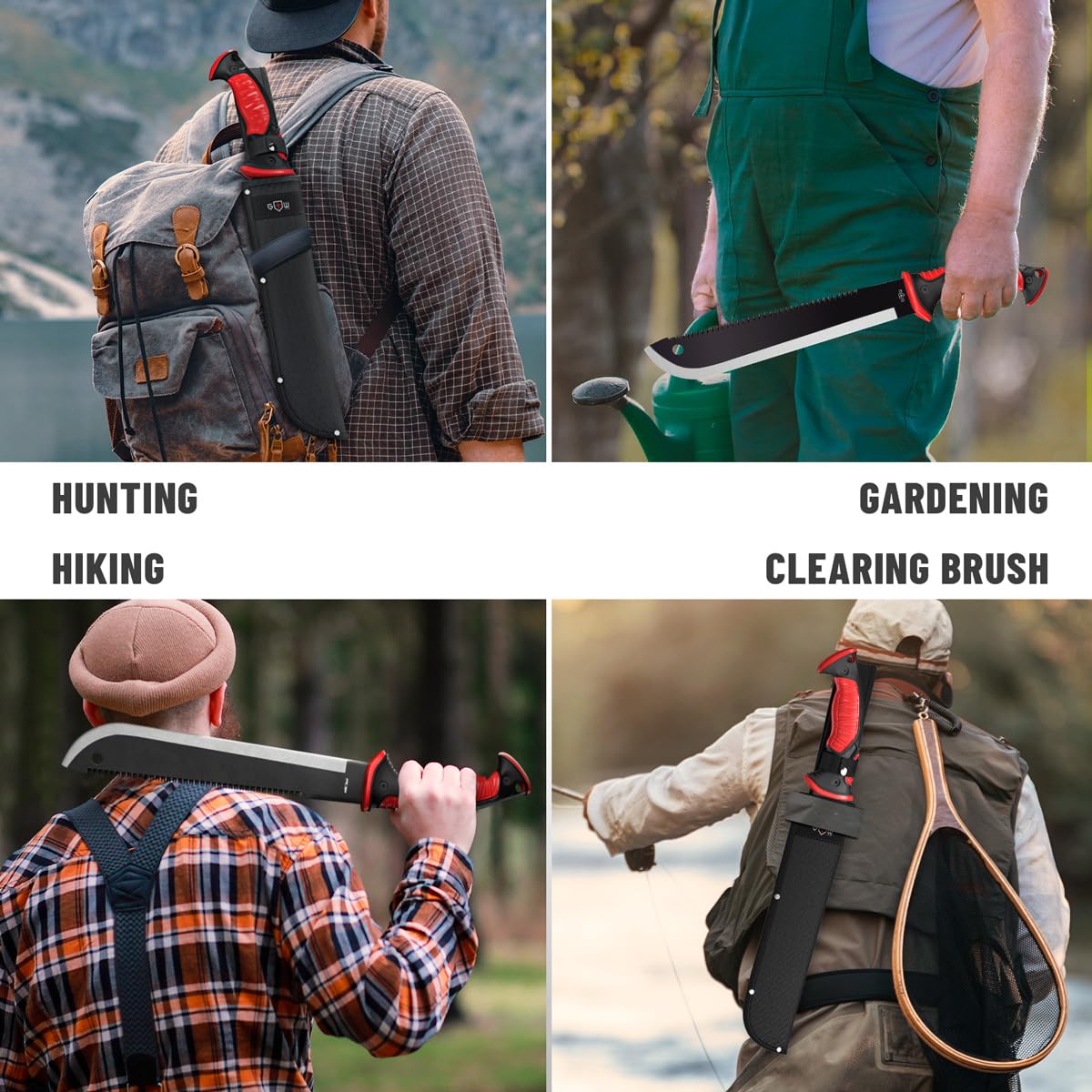 Grand Way Machete with sheath attached to a belt