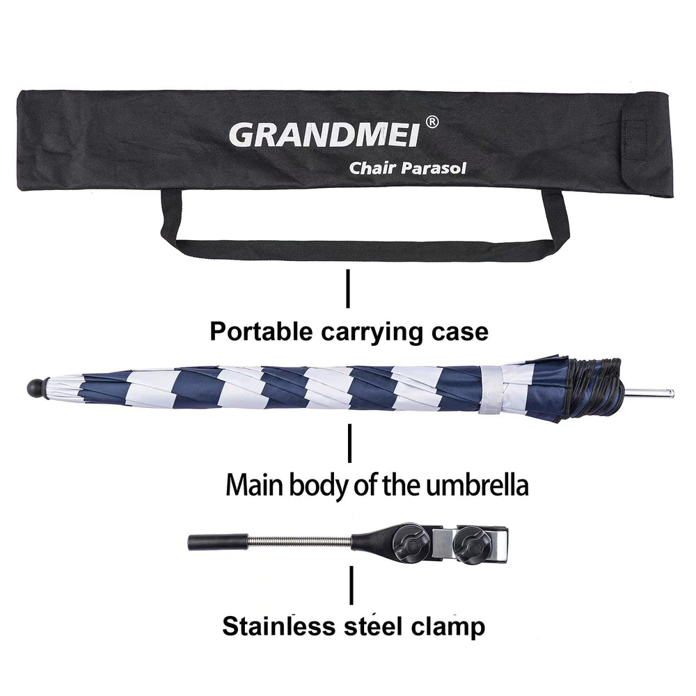 GRANDMEI Beach Chair Umbrella with clamp in a garden setting