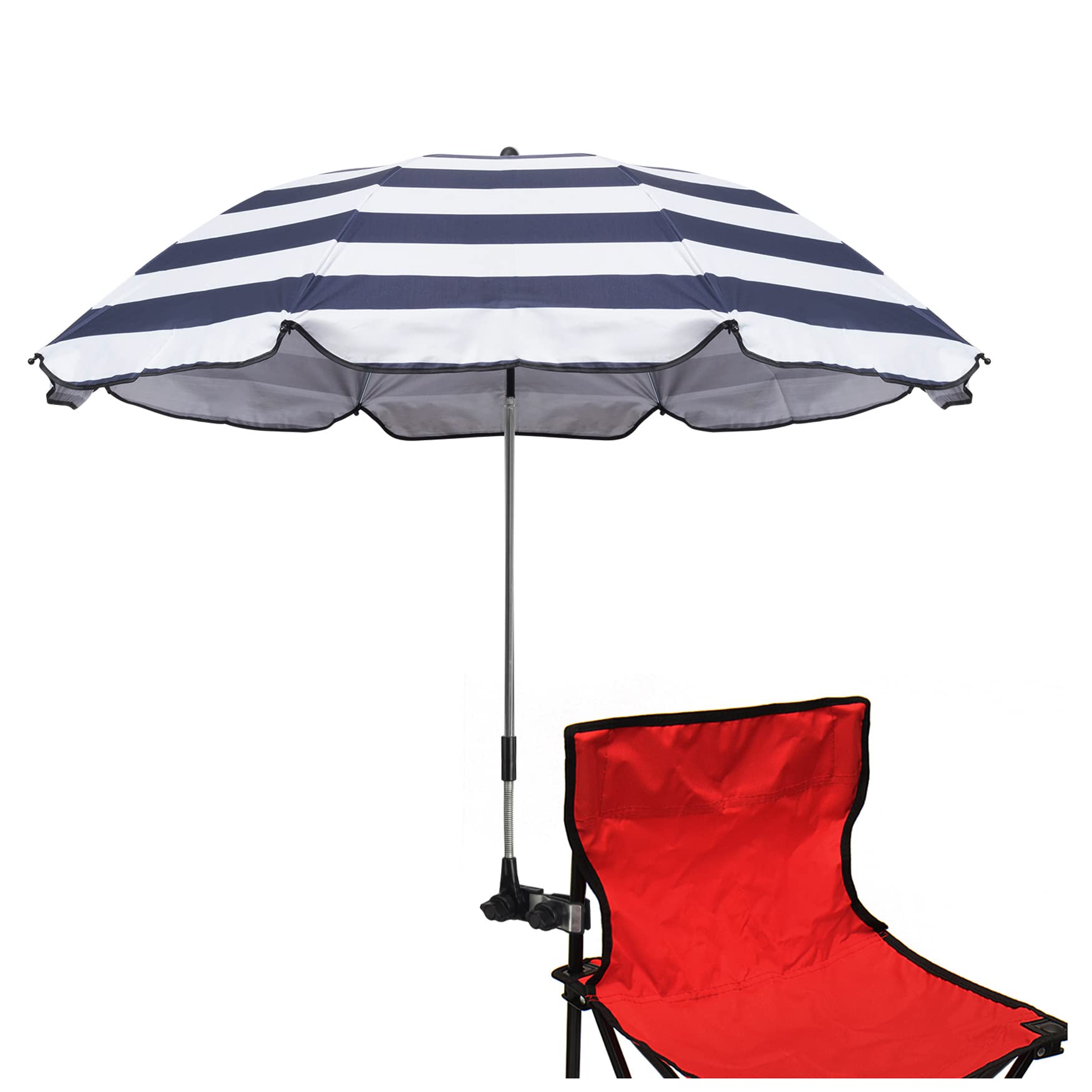 GRANDMEI Beach Chair Umbrella with Dark Blue Stripes, front view