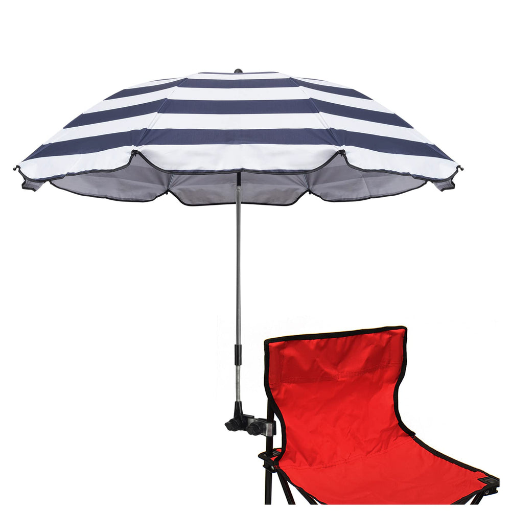 GRANDMEI Beach Chair Umbrella with Dark Blue Stripes, front view