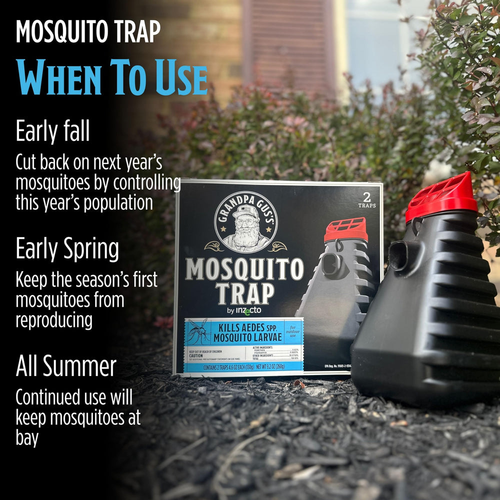 Grandpa Gus's Mosquito Trap hanging from a tree branch