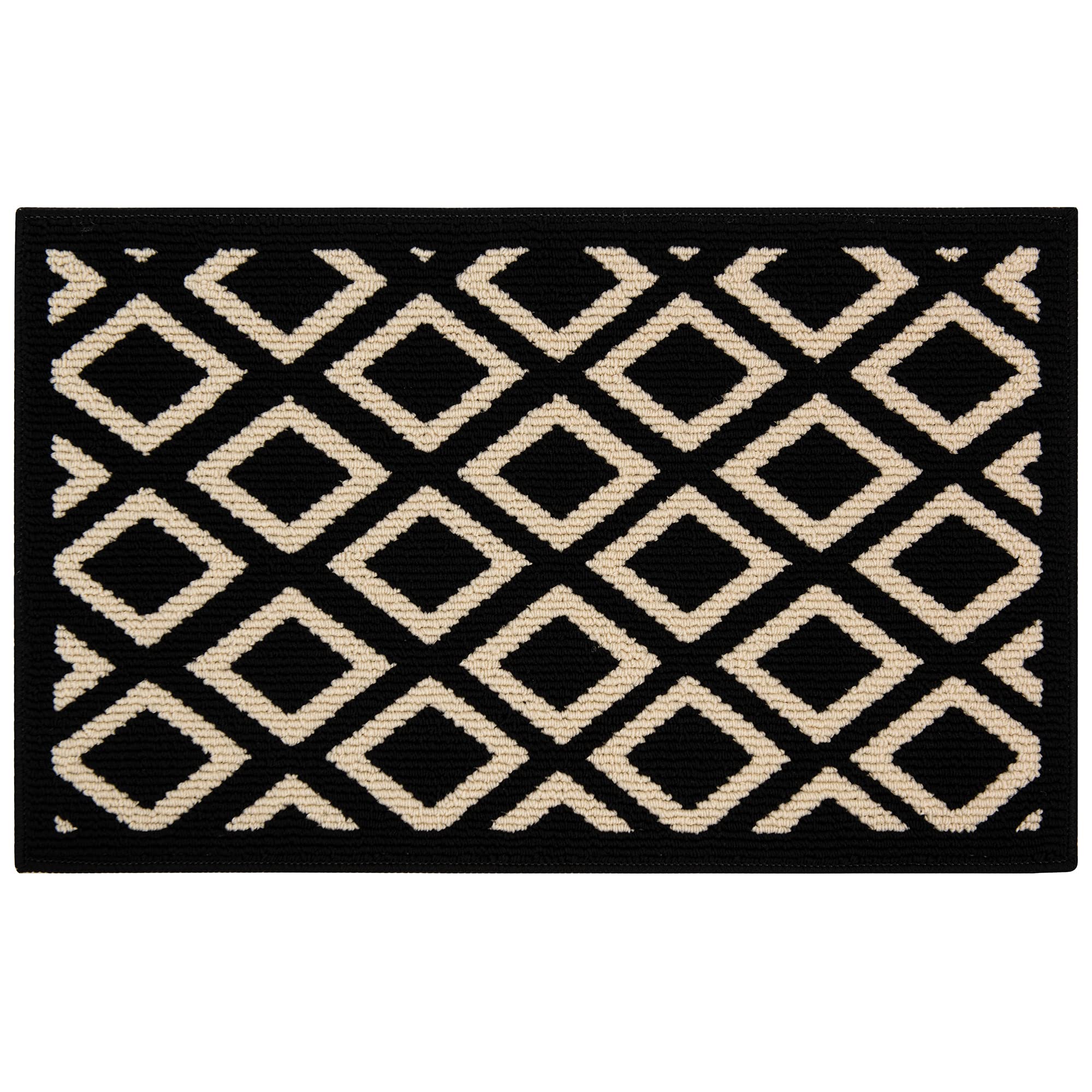 GRANNY SAYS Doormat showing black and tan diamond pattern