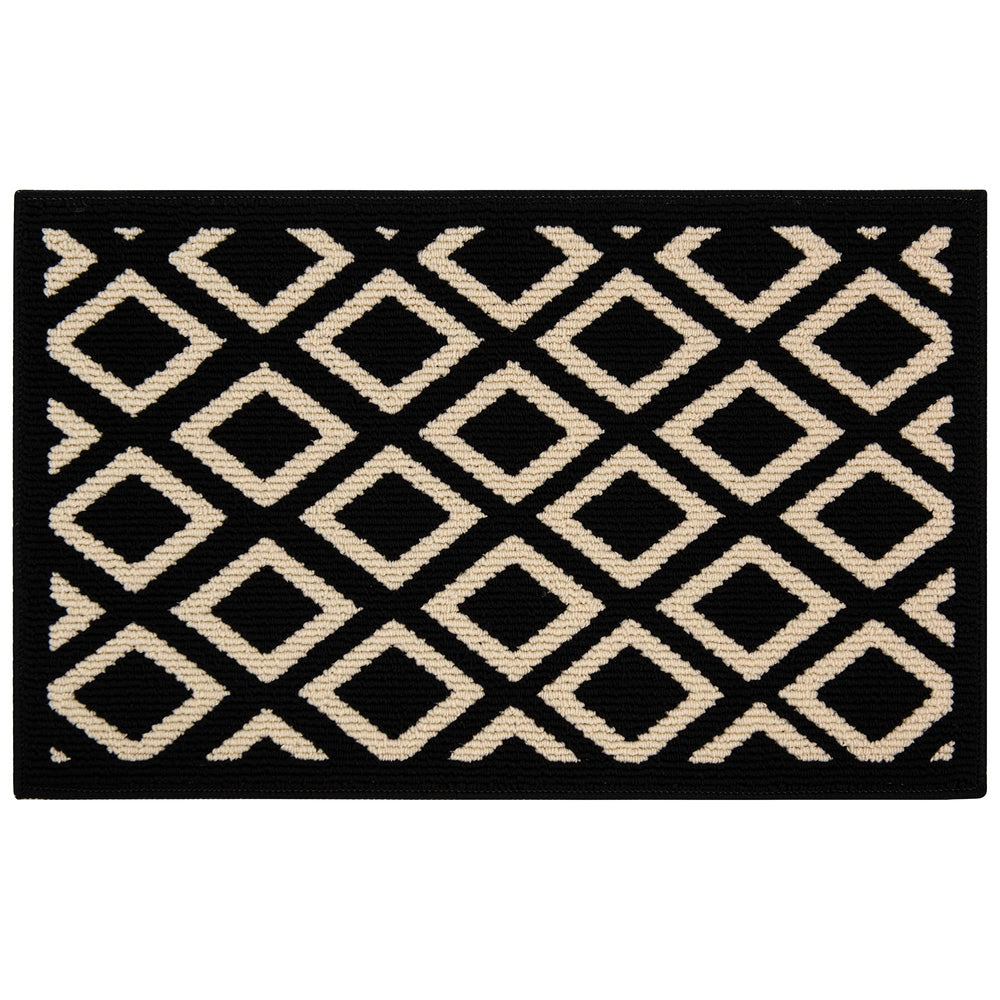 GRANNY SAYS Doormat showing black and tan diamond pattern