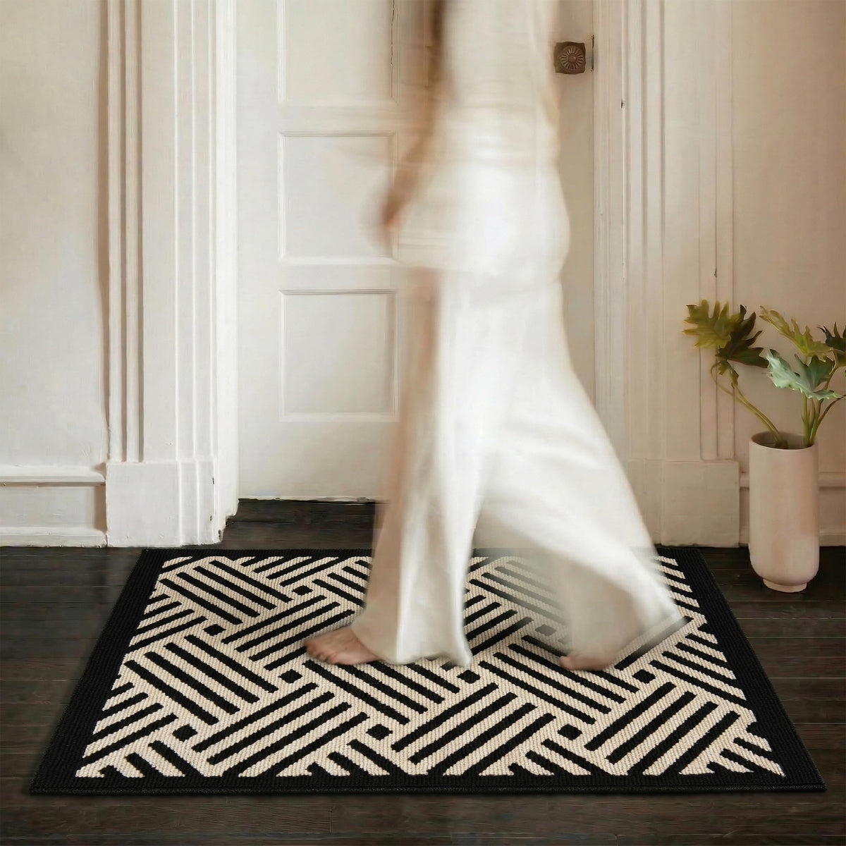 GRANNY SAYS Indoor Outdoor Doormat 24x36 front view in beige black-wave