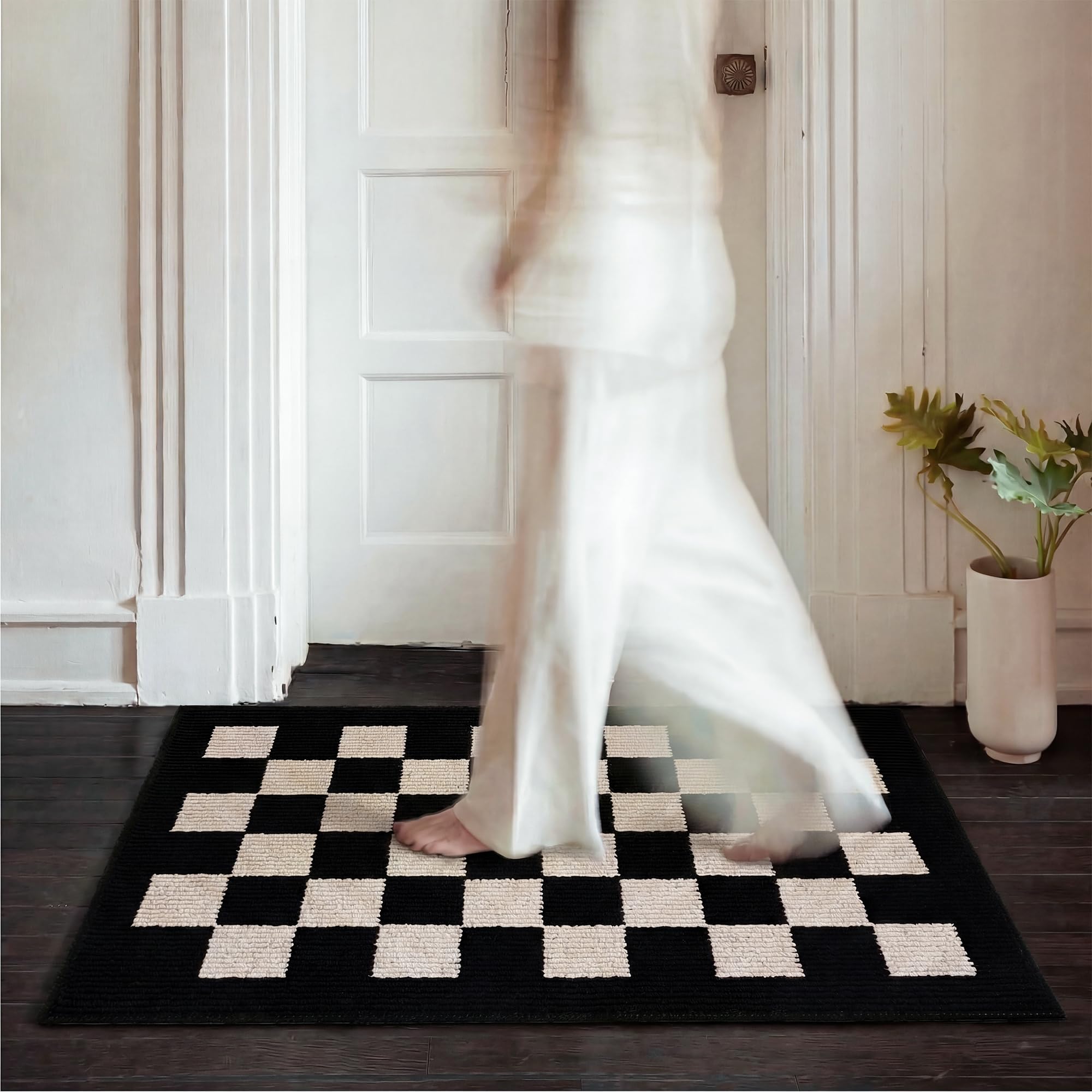 GRANNY SAYS Indoor Outdoor Doormat front view, checkerboard pattern