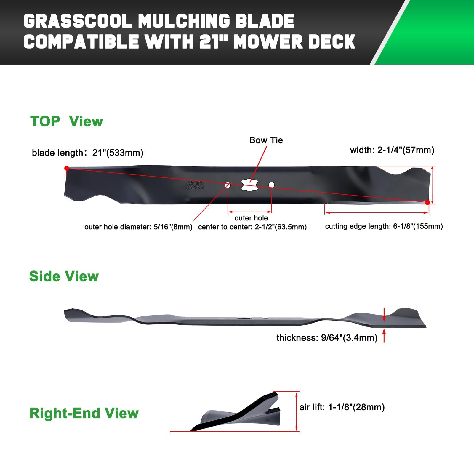 Grasscool 21-inch mower mulching blade back view