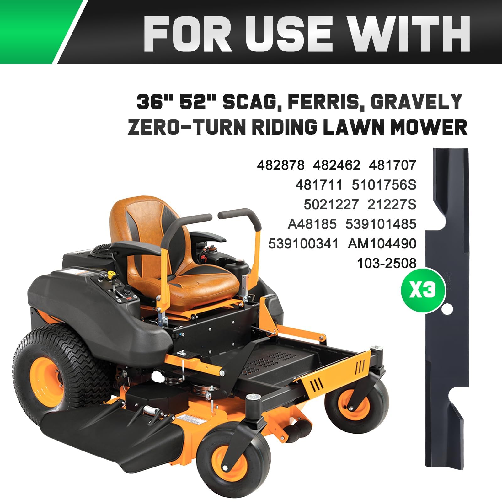 Grasscool 52 inch mower blades side view