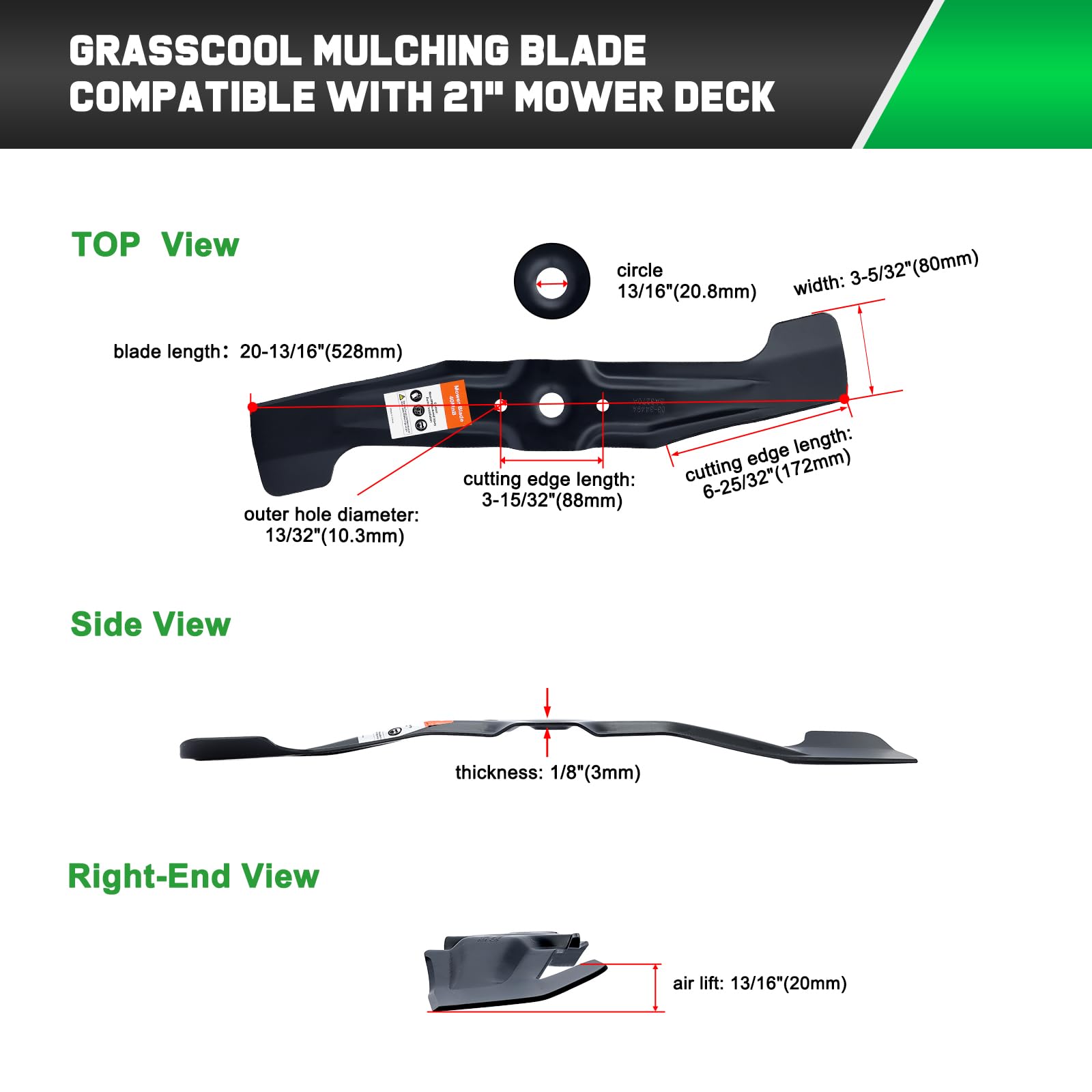 Grasscool HRR2169VKA mulching blades dimensions