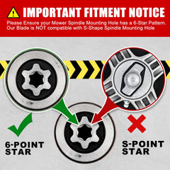 Grasscool mower blade showing 6-point star shaped center hole