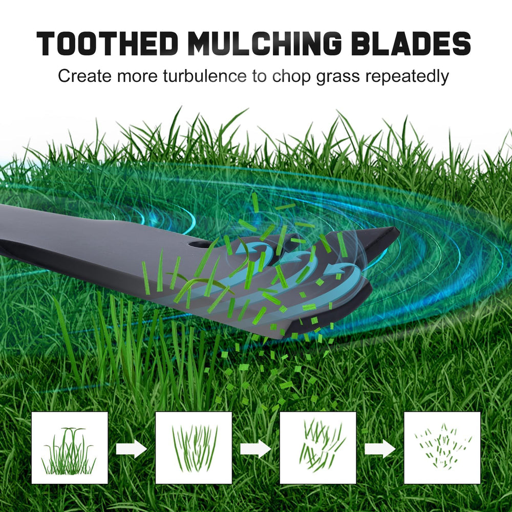 Grasscool Timemaster mulching blades displayed on a workbench