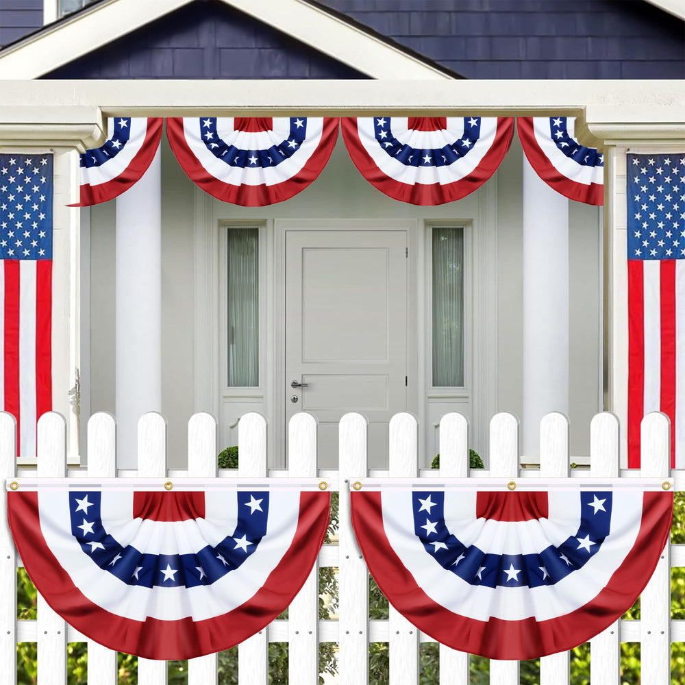 Grastfu American Bunting Flag on a porch railing