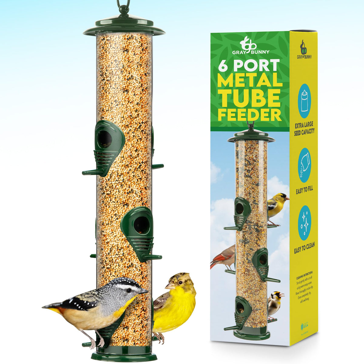 Gray Bunny Squirrel Proof Bird Feeder front view with six feeding ports
