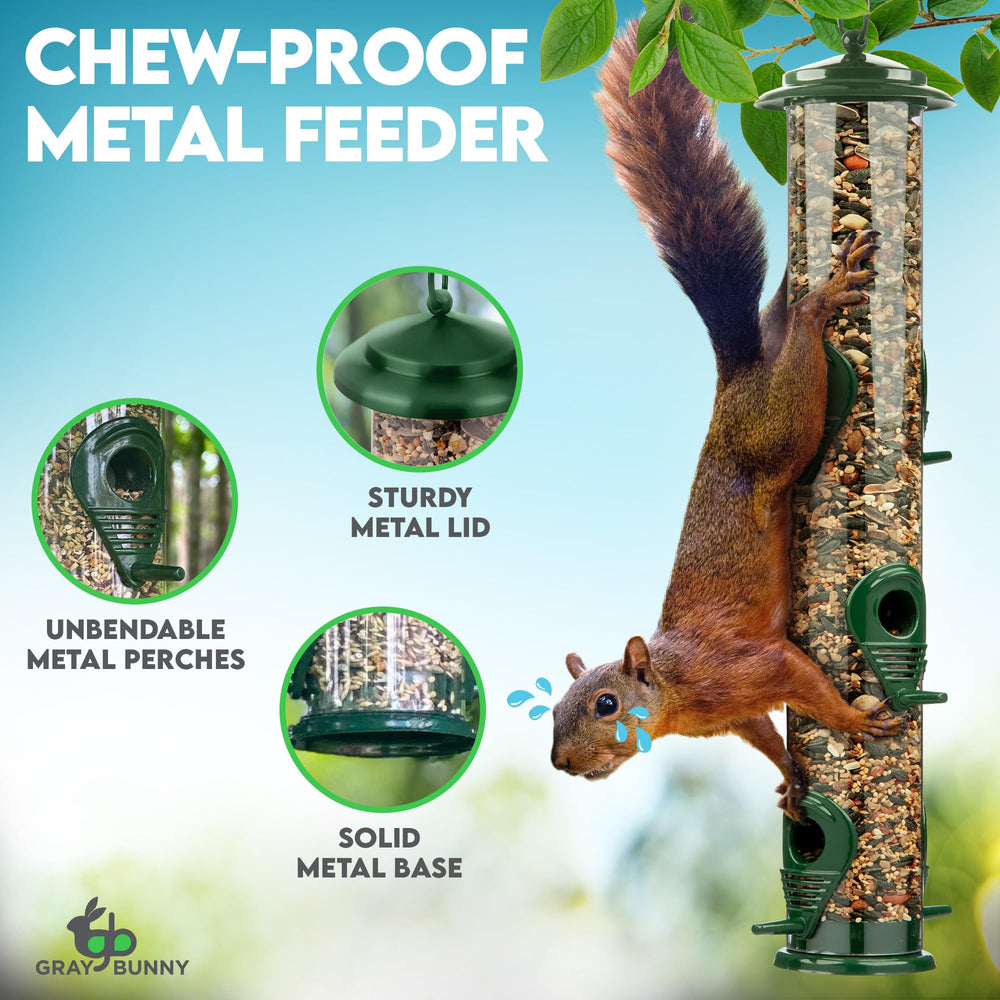 Gray Bunny Squirrel Proof Bird Feeder in a backyard setting