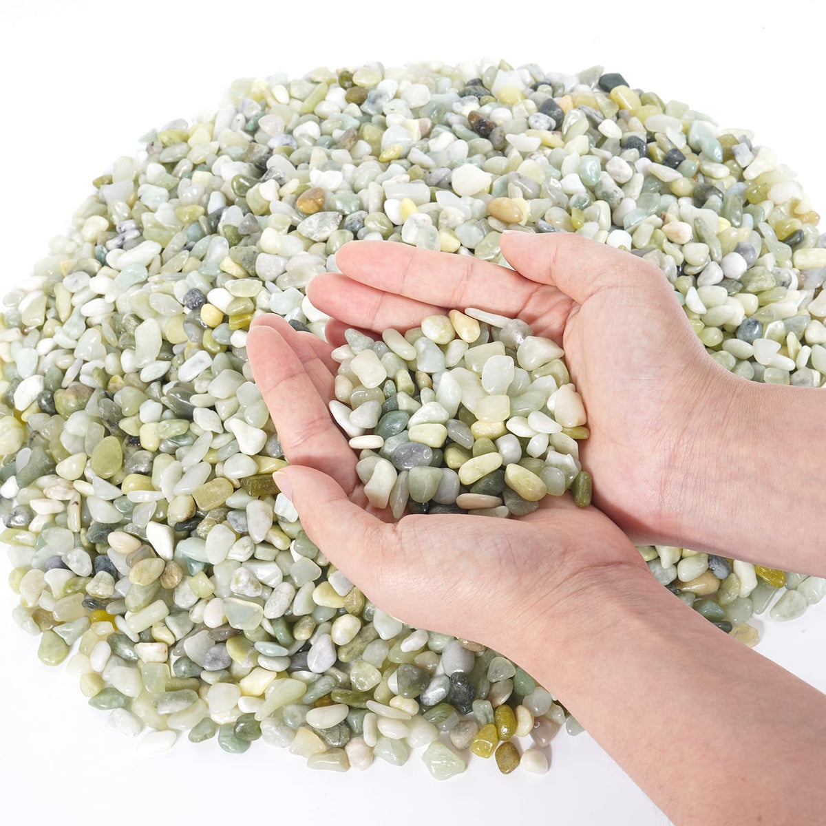 GreatBuddy 2.5lb jade pebbles in a decorative bowl