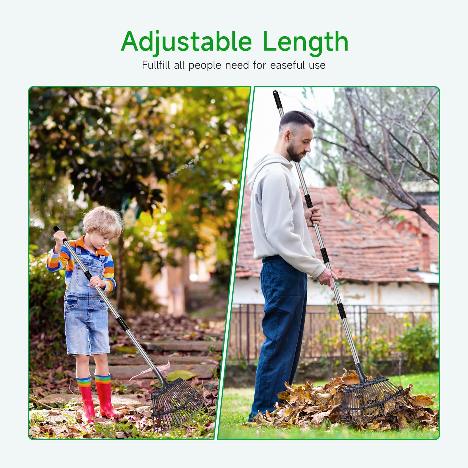 GreatBuddy Leaf Rake assembled with stainless steel handle