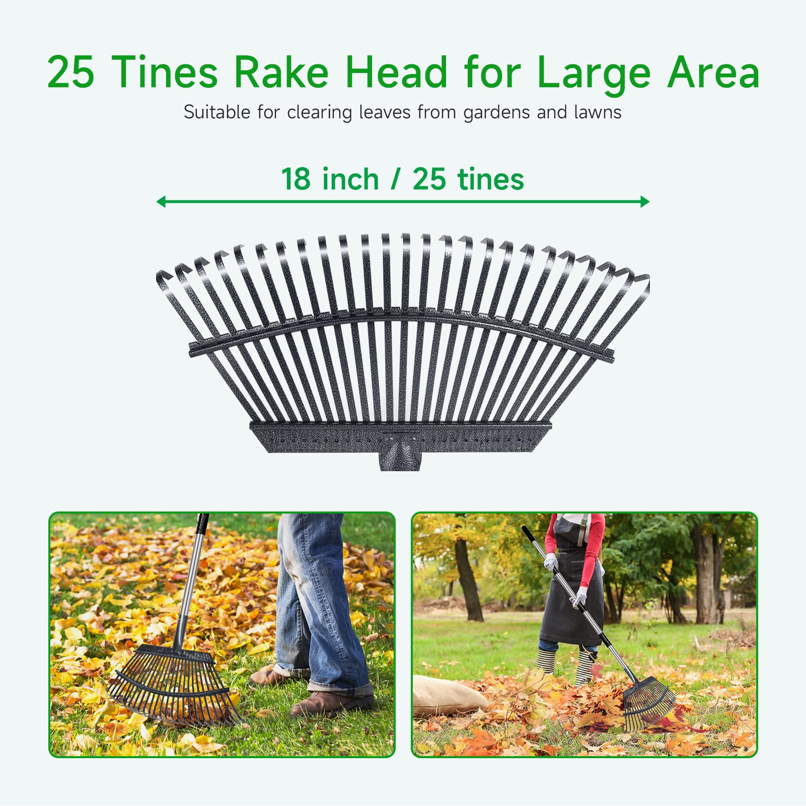 GreatBuddy Leaf Rake showing 25 metal tines