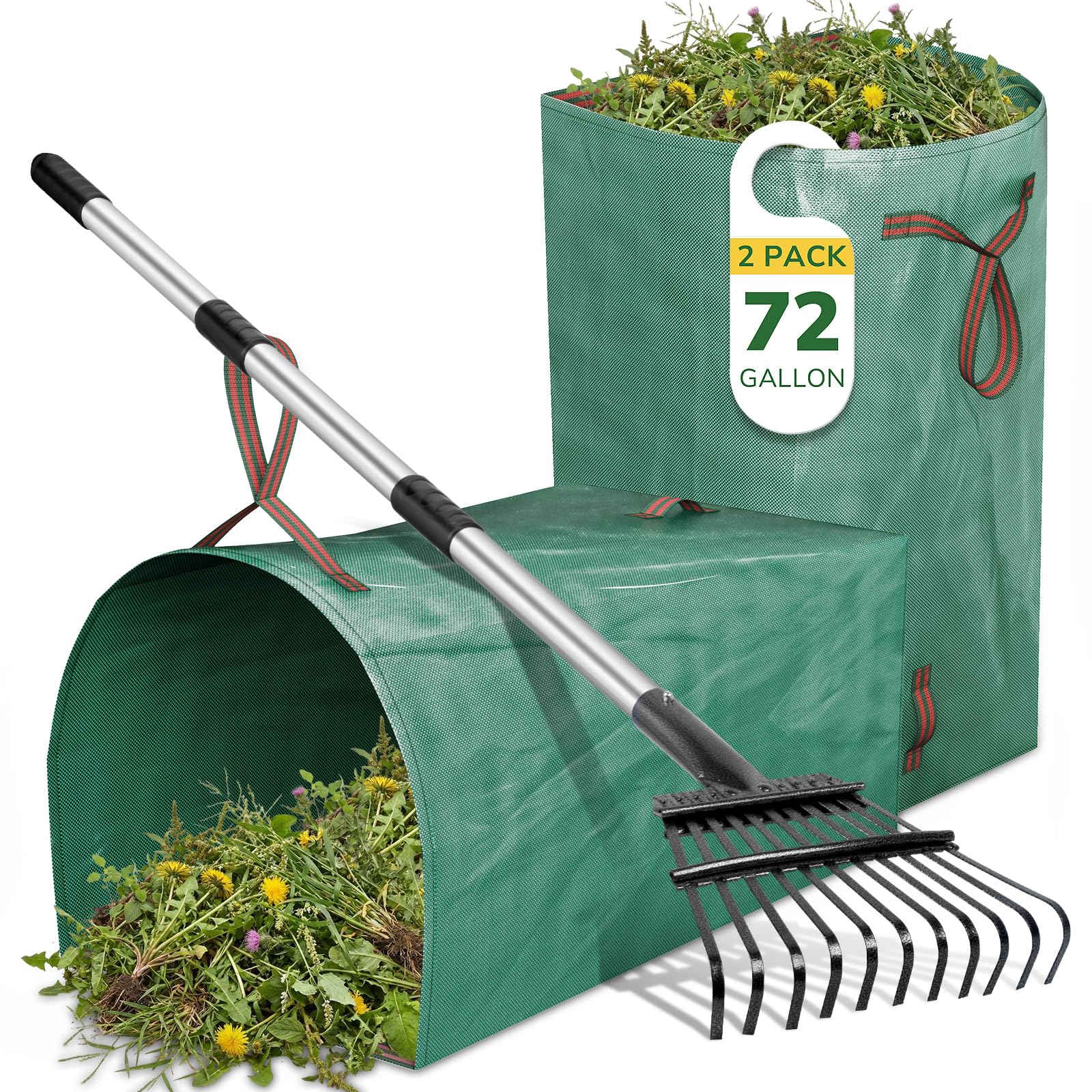 GreatBuddy Leaf Rake with adjustable handle and 11 tines