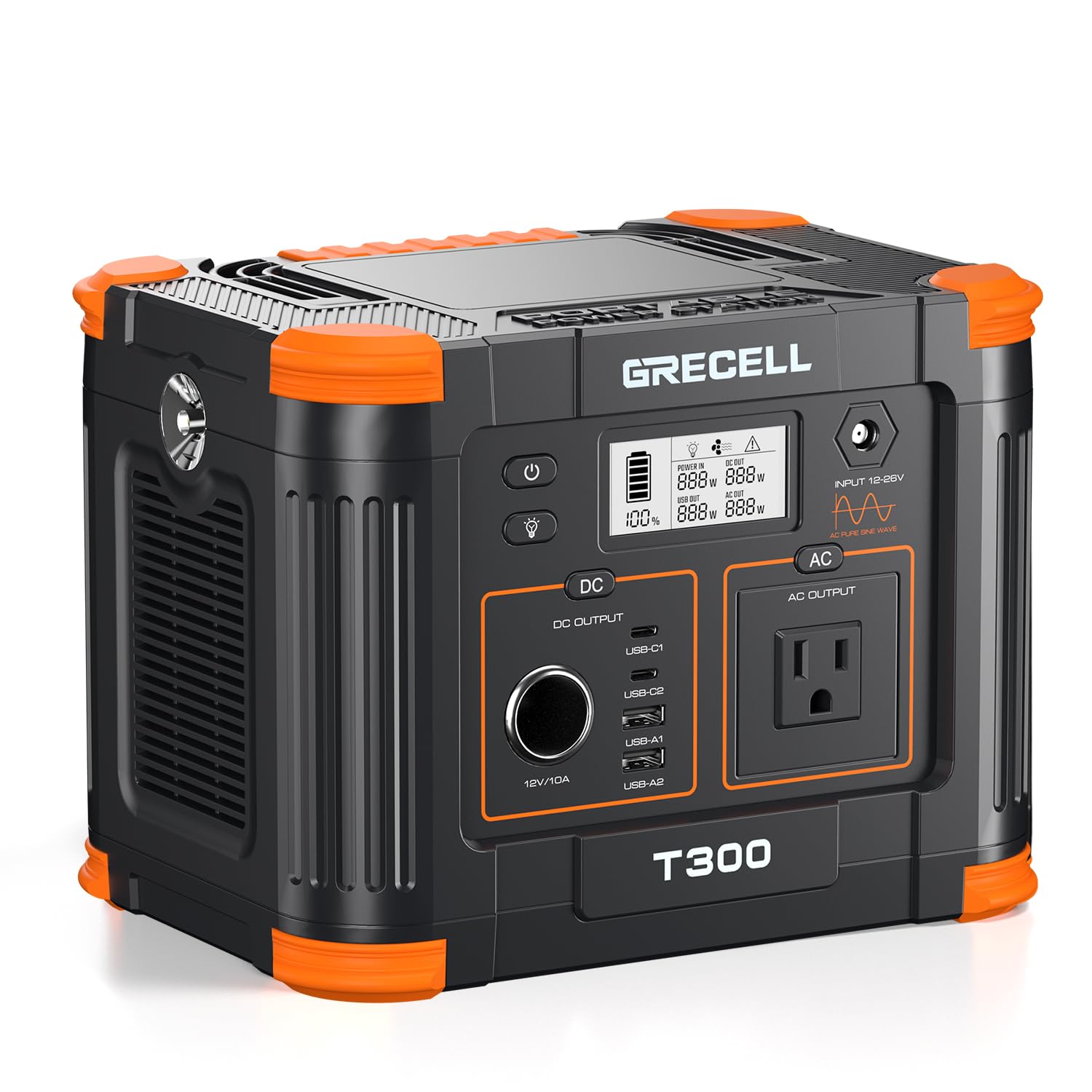 GRECELL Portable Power Station 330W front view with AC outlet